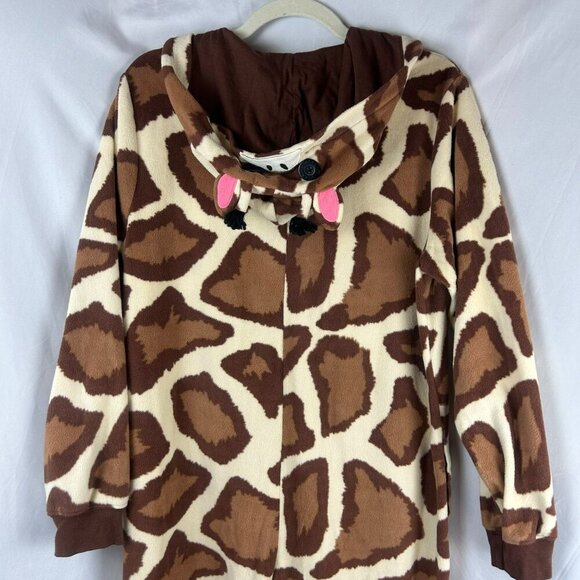 Nick & Nora Giraffe One Piece Sleepwear Women Medium Brown Hood Animal Safari - Picture 9 of 11